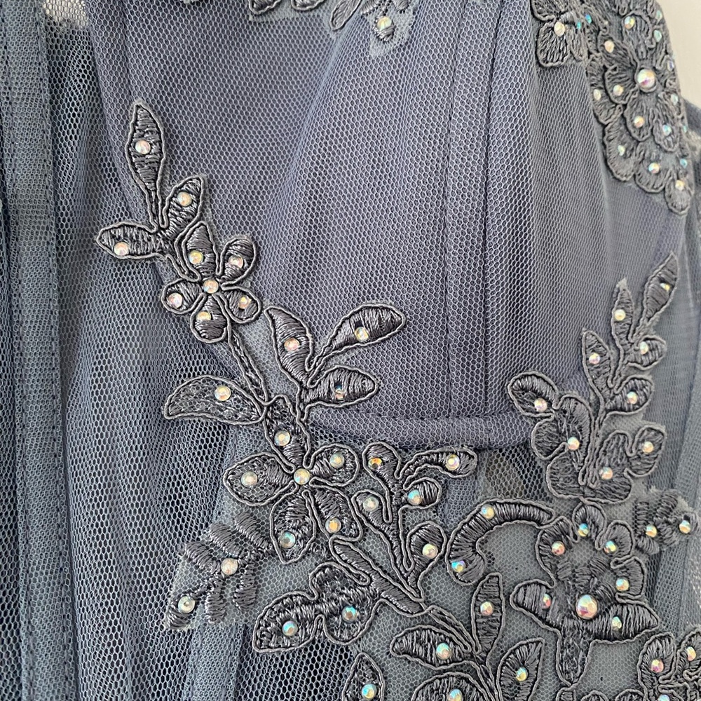 Windsor Blue Mesh Corset Prom Dress - Picture 6 of 12